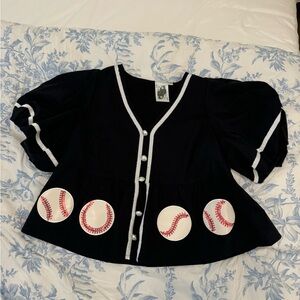 QUEEN OF SPARKLES Baseball Peplum Top XS